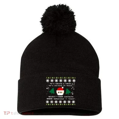 SQL Santa Claus Database Clause Developer Code DB Programmer Pom Pom 12in Knit Beanie