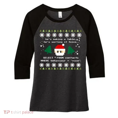 SQL Santa Claus Database Clause Developer Code DB Programmer Women's Tri-Blend 3/4-Sleeve Raglan Shirt