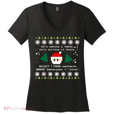 SQL Santa Claus Database Clause Developer Code DB Programmer Women's V-Neck T-Shirt