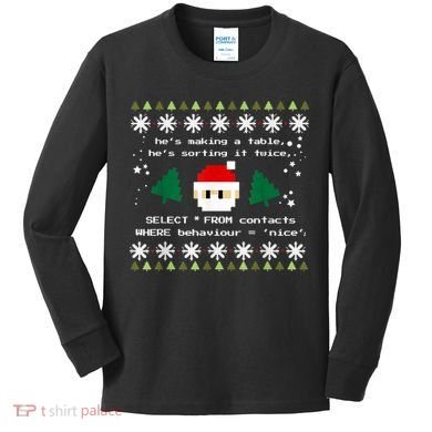 SQL Santa Claus Database Clause Developer Code DB Programmer Kids Long Sleeve Shirt