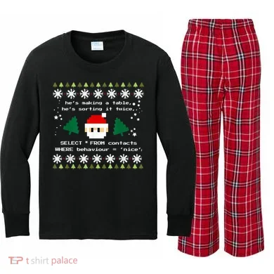 SQL Santa Claus Database Clause Developer Code DB Programmer Kids Long Sleeve Plaid Pajama Set