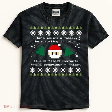 SQL Santa Claus Database Clause Developer Code DB Programmer Kids Tie-Dye T-Shirt