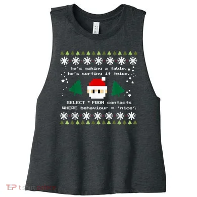 SQL Santa Claus Database Clause Developer Code DB Programmer Women's Racerback Cropped Tank