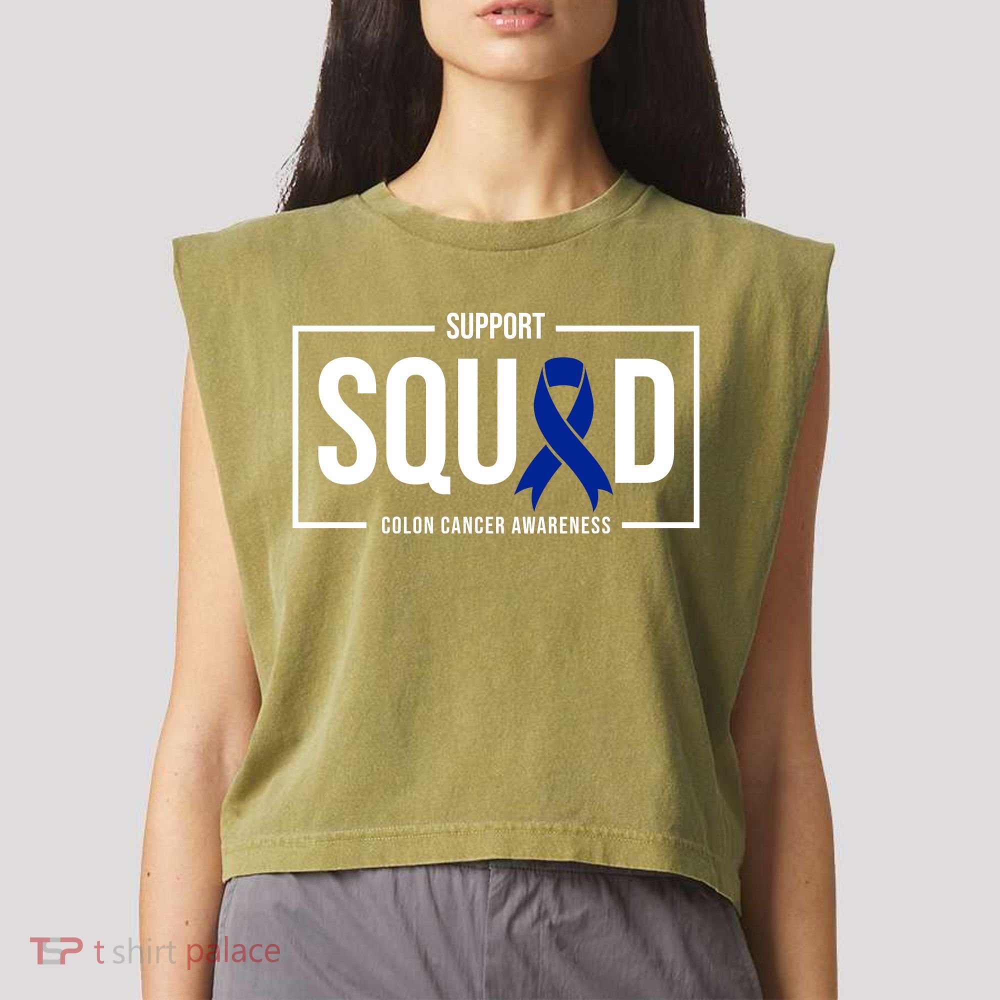 Support Squad Colon Cancer Awareness Garment-Dyed Women's Muscle Tee