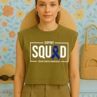 Support Squad Colon Cancer Awareness Garment-Dyed Women's Muscle Tee thumb 4