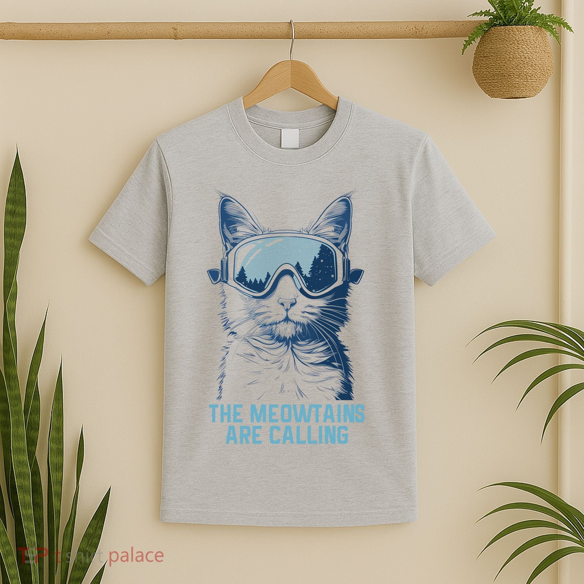 Ski Snowboard Cat Funny The Meowtains Are Calling Skiing  T-Shirt