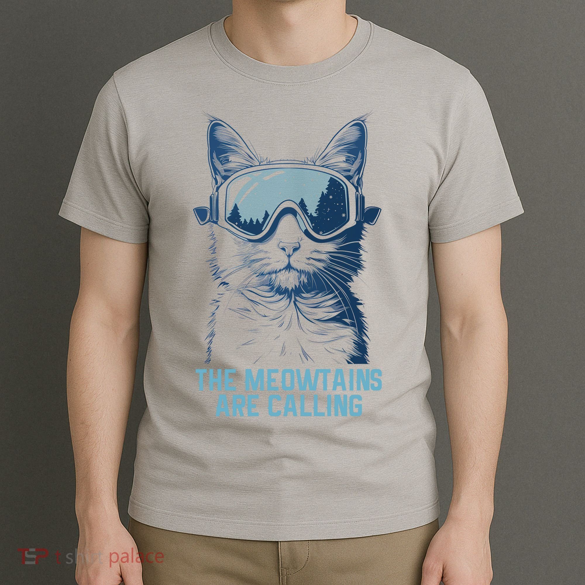 Ski Snowboard Cat Funny The Meowtains Are Calling Skiing  T-Shirt