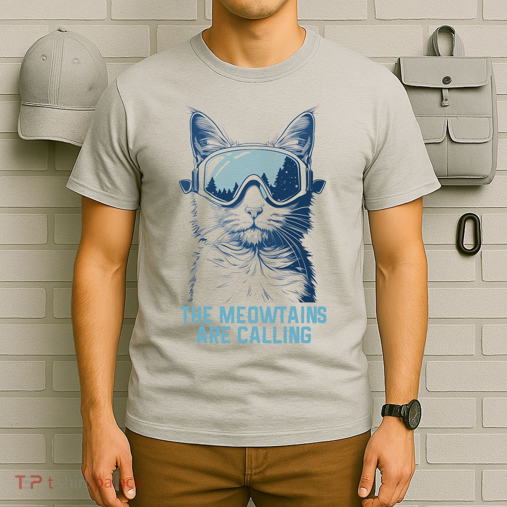 Ski Snowboard Cat Funny The Meowtains Are Calling Skiing  T-Shirt