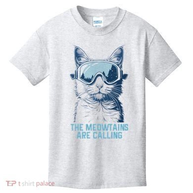 Ski Snowboard Cat Funny The Meowtains Are Calling Skiing  Kids T-Shirt