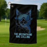 Ski Snowboard Cat Funny The Meowtains Are Calling Skiing  Golf Towel thumb 1