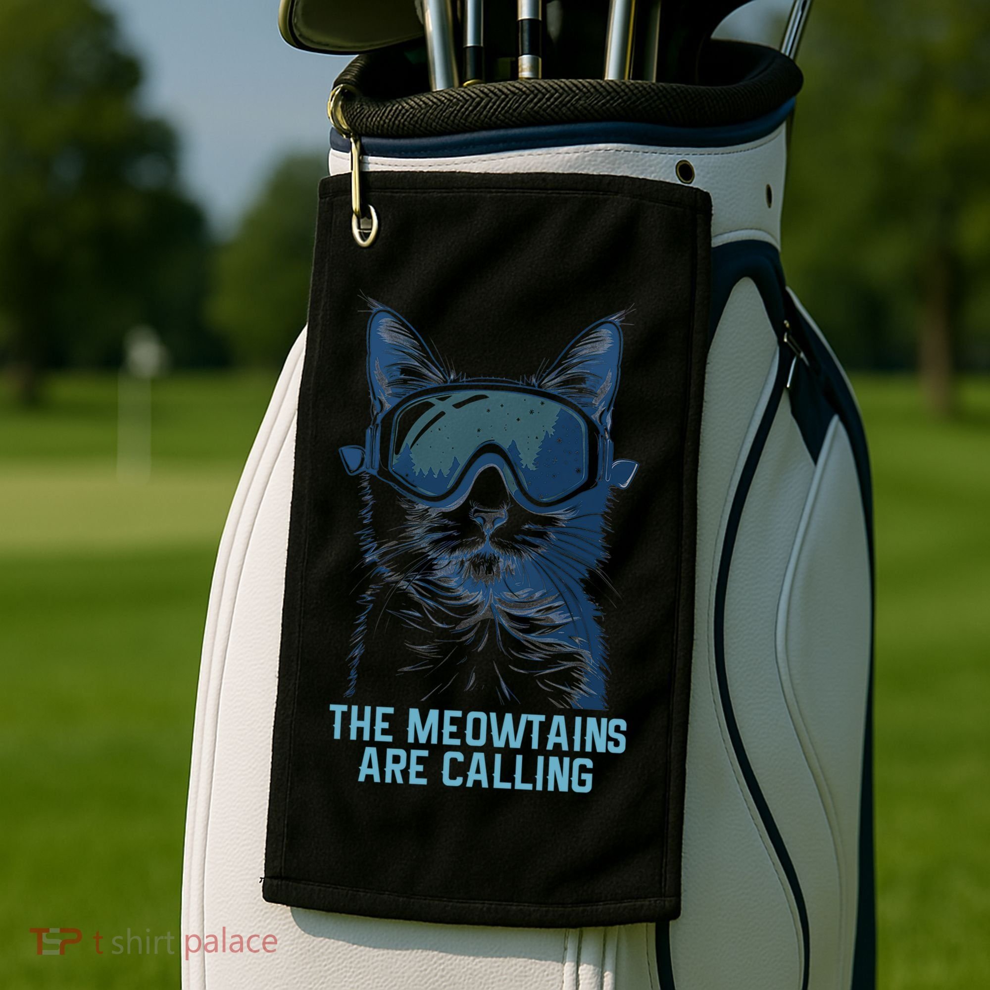Ski Snowboard Cat Funny The Meowtains Are Calling Skiing  Golf Towel