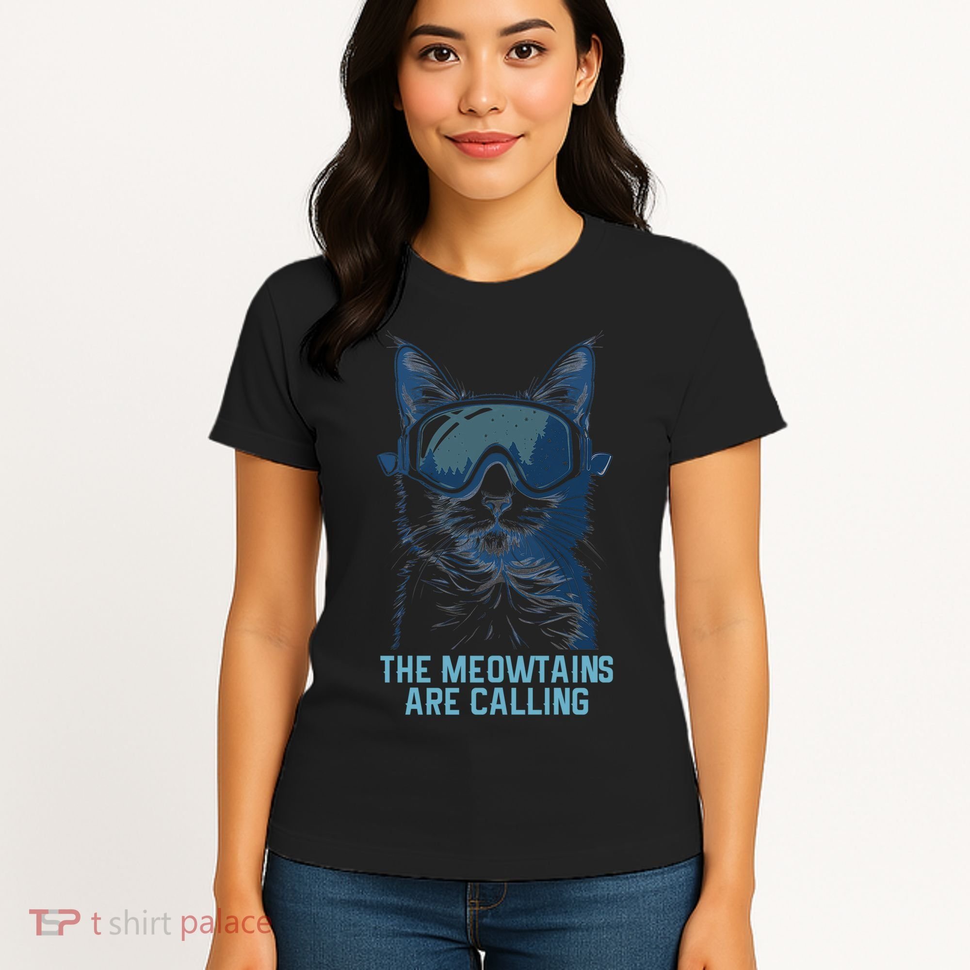 Ski Snowboard Cat Funny The Meowtains Are Calling Skiing  Women's T-Shirt