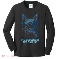 Ski Snowboard Cat Funny The Meowtains Are Calling Skiing  Kids Long Sleeve Shirt thumb 0