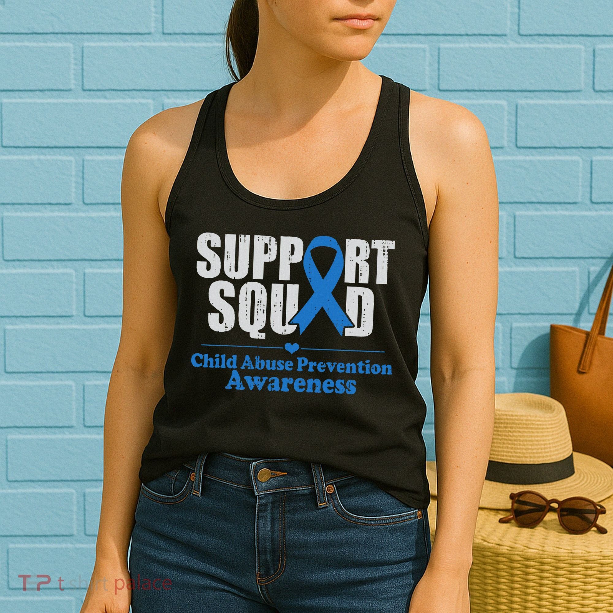 Support Squad Child Abuse Prevention Awareness Smile Face Women's Tank Top