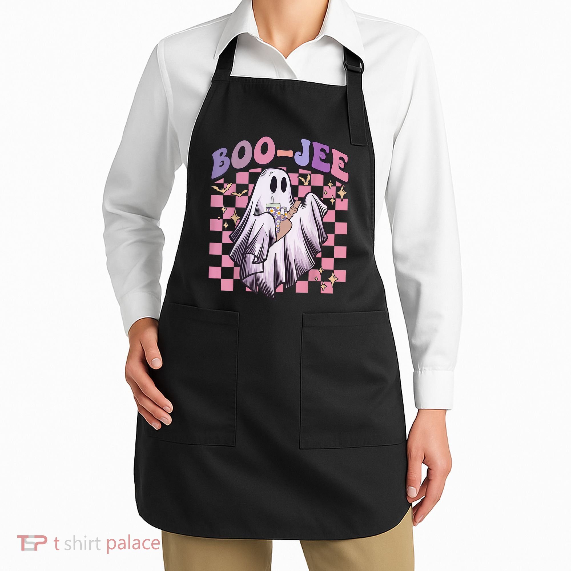 Spooky Season Cute Groovy Ghost Halloween Costume Boo Jee Apron