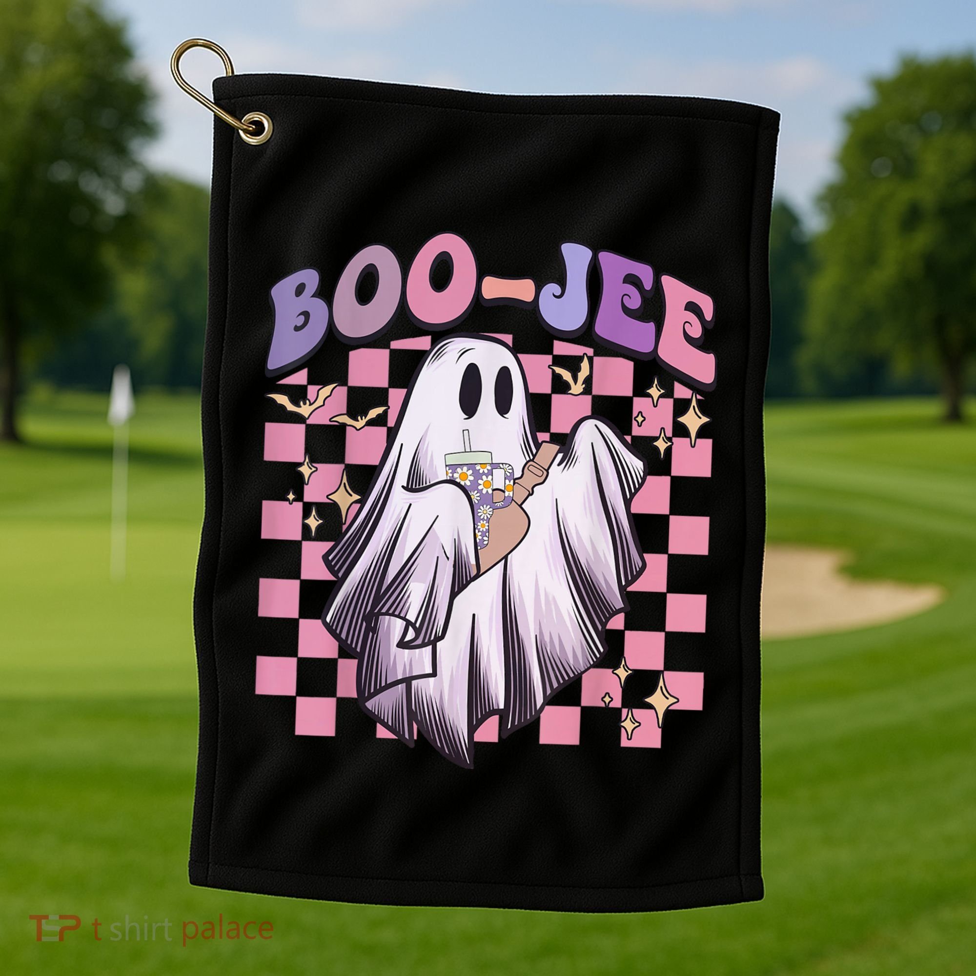 Spooky Season Cute Groovy Ghost Halloween Costume Boo Jee Golf Towel