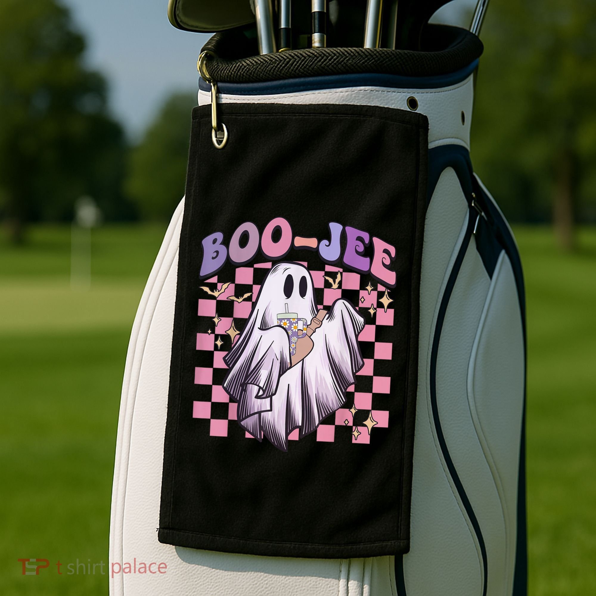 Spooky Season Cute Groovy Ghost Halloween Costume Boo Jee Golf Towel