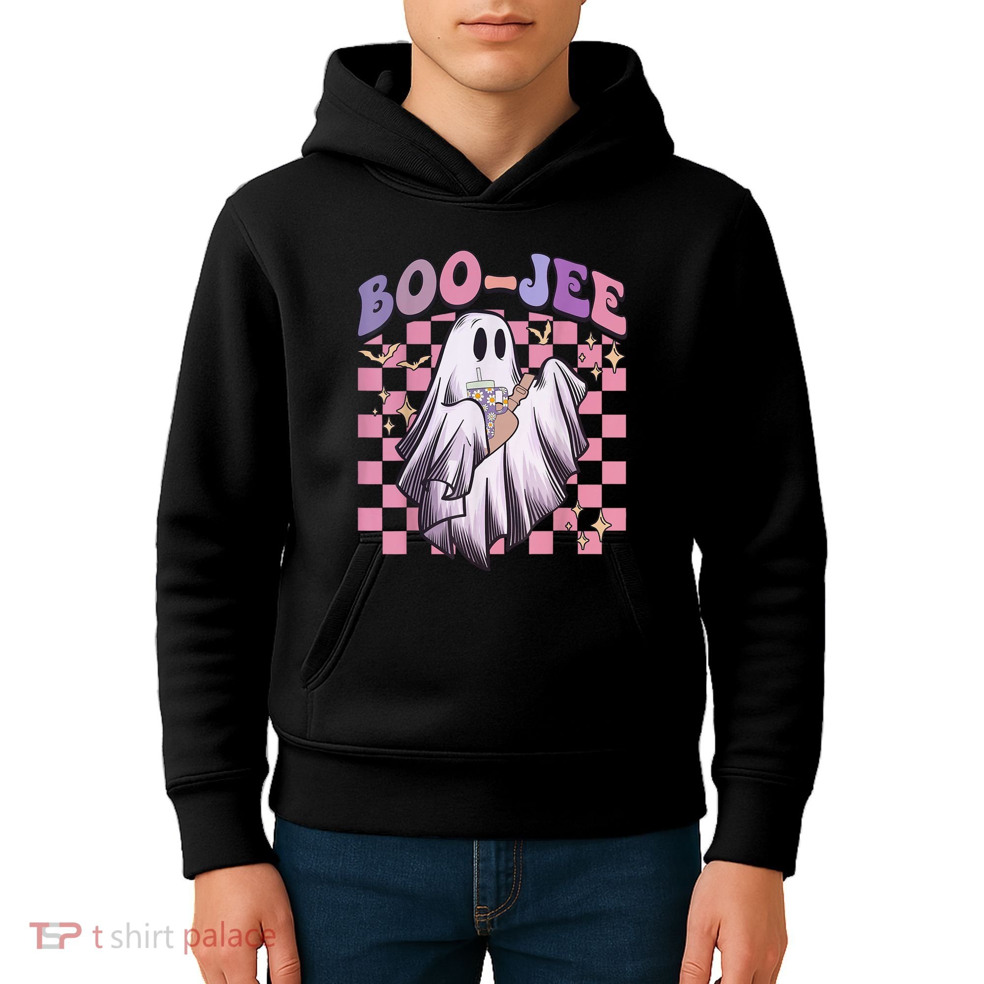 Spooky Season Cute Groovy Ghost Halloween Costume Boo Jee Kids Hoodie