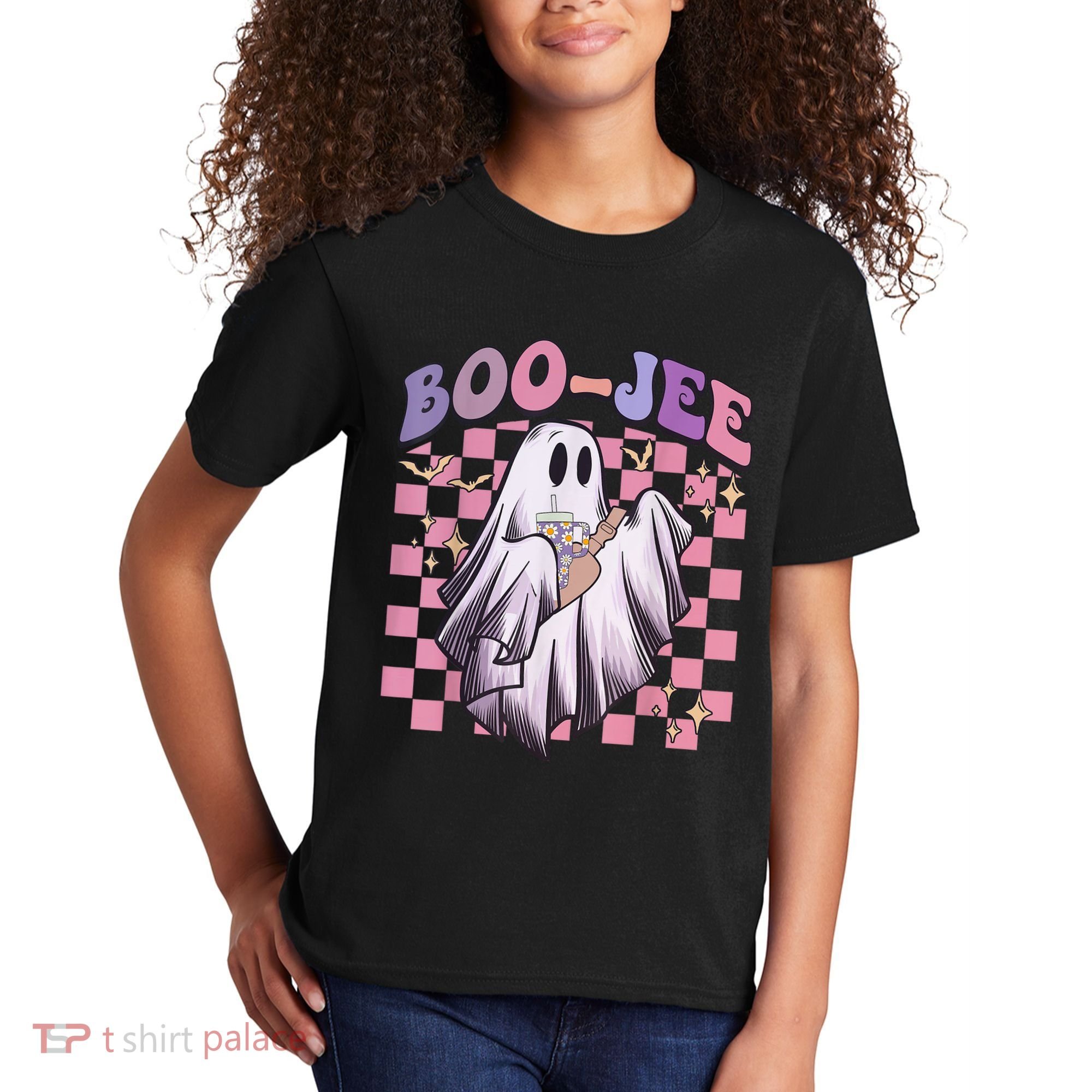 Spooky Season Cute Groovy Ghost Halloween Costume Boo Jee Kids T-Shirt