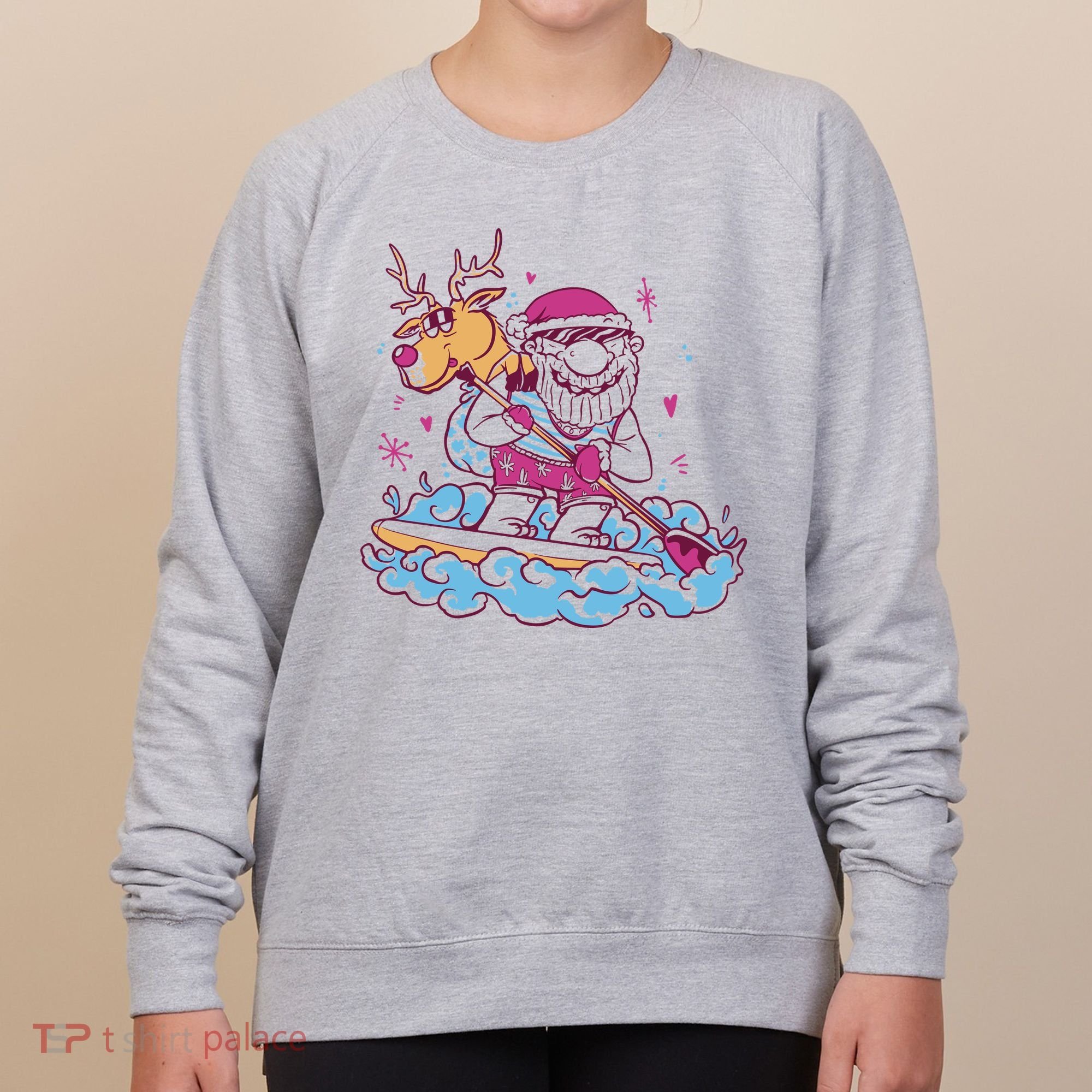 Santa Surfing Christmas Holiday Vacation Women's Sweatshirt