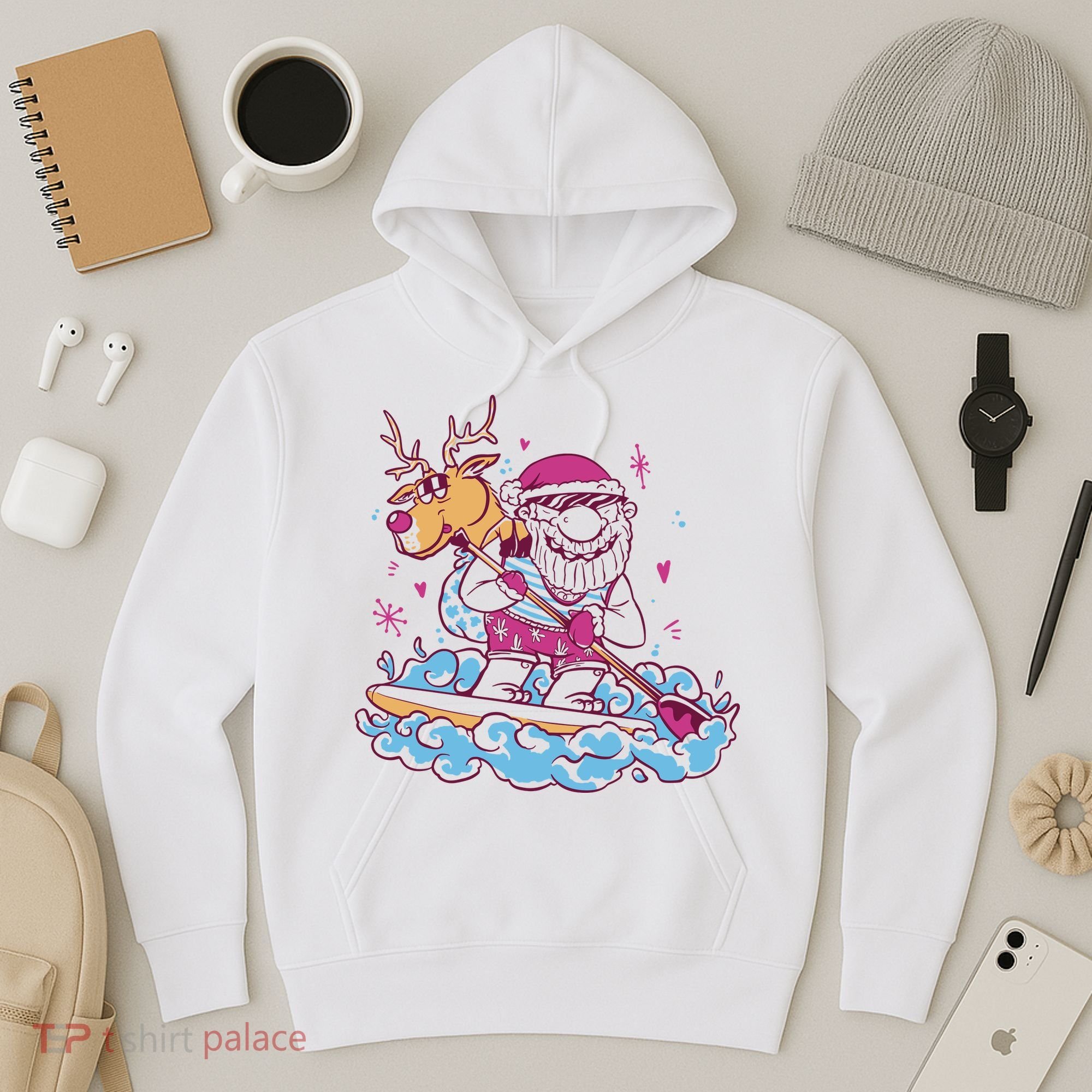 Santa Surfing Christmas Holiday Vacation Hoodie