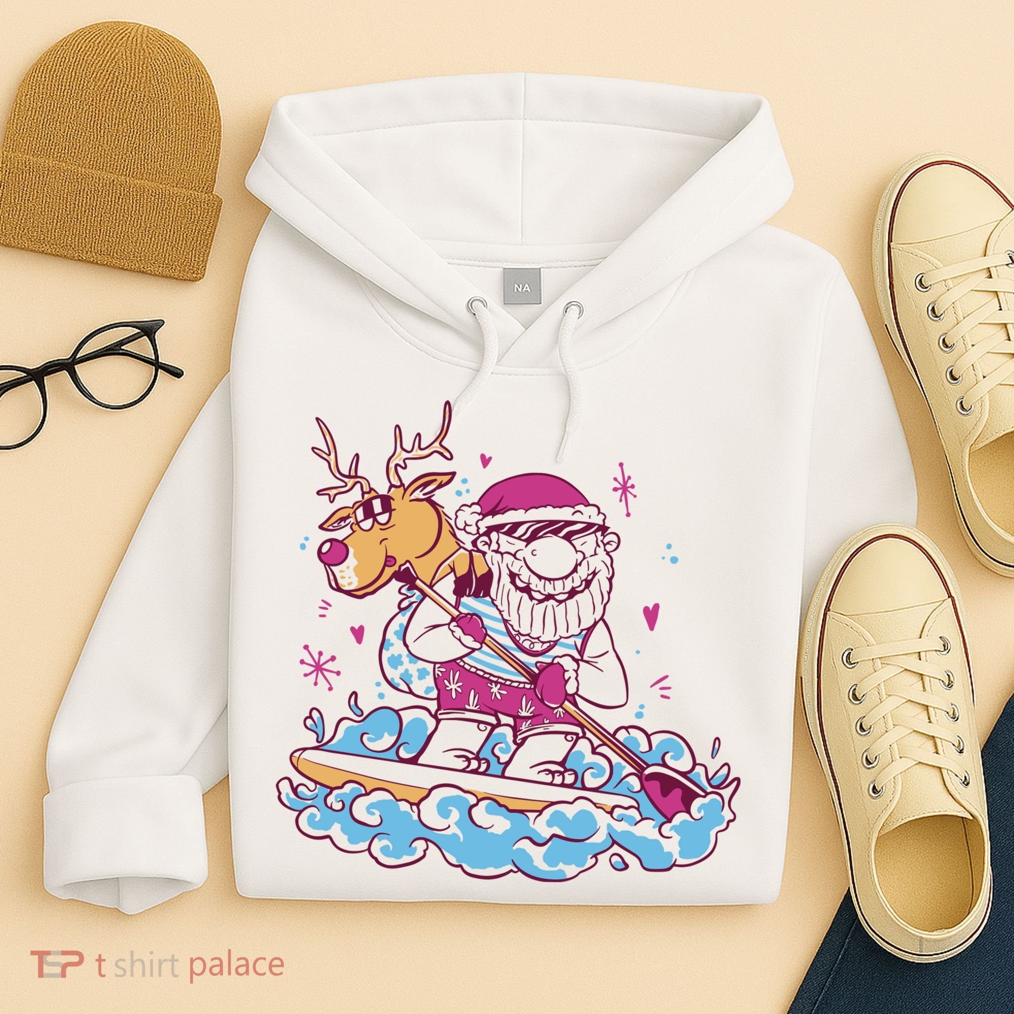 Santa Surfing Christmas Holiday Vacation Hoodie