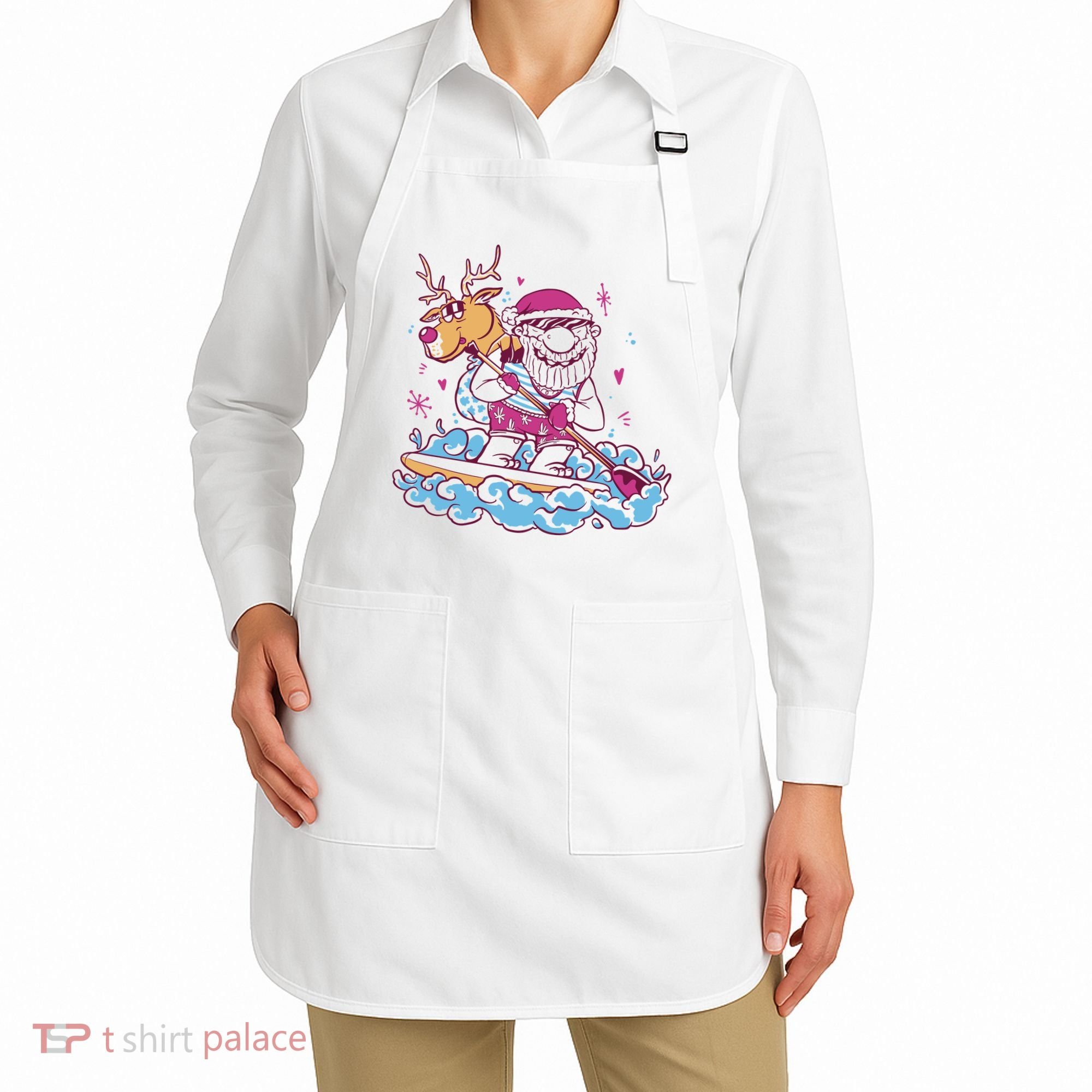 Santa Surfing Christmas Holiday Vacation Apron