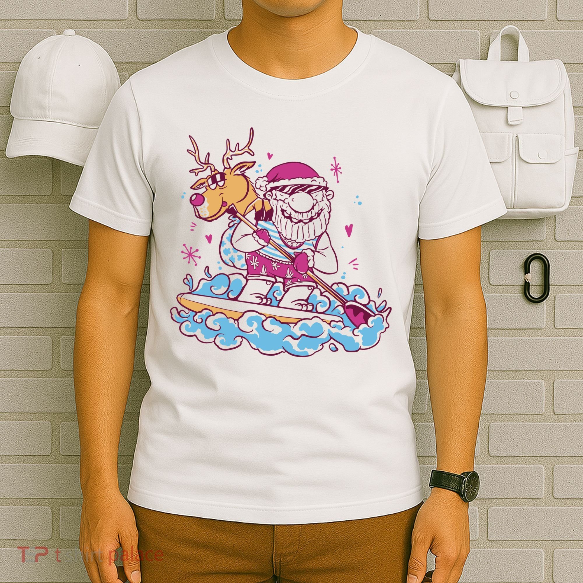 Santa Surfing Christmas Holiday Vacation T-Shirt