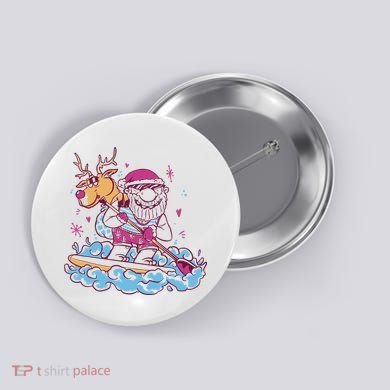Santa Surfing Christmas Holiday Vacation Button