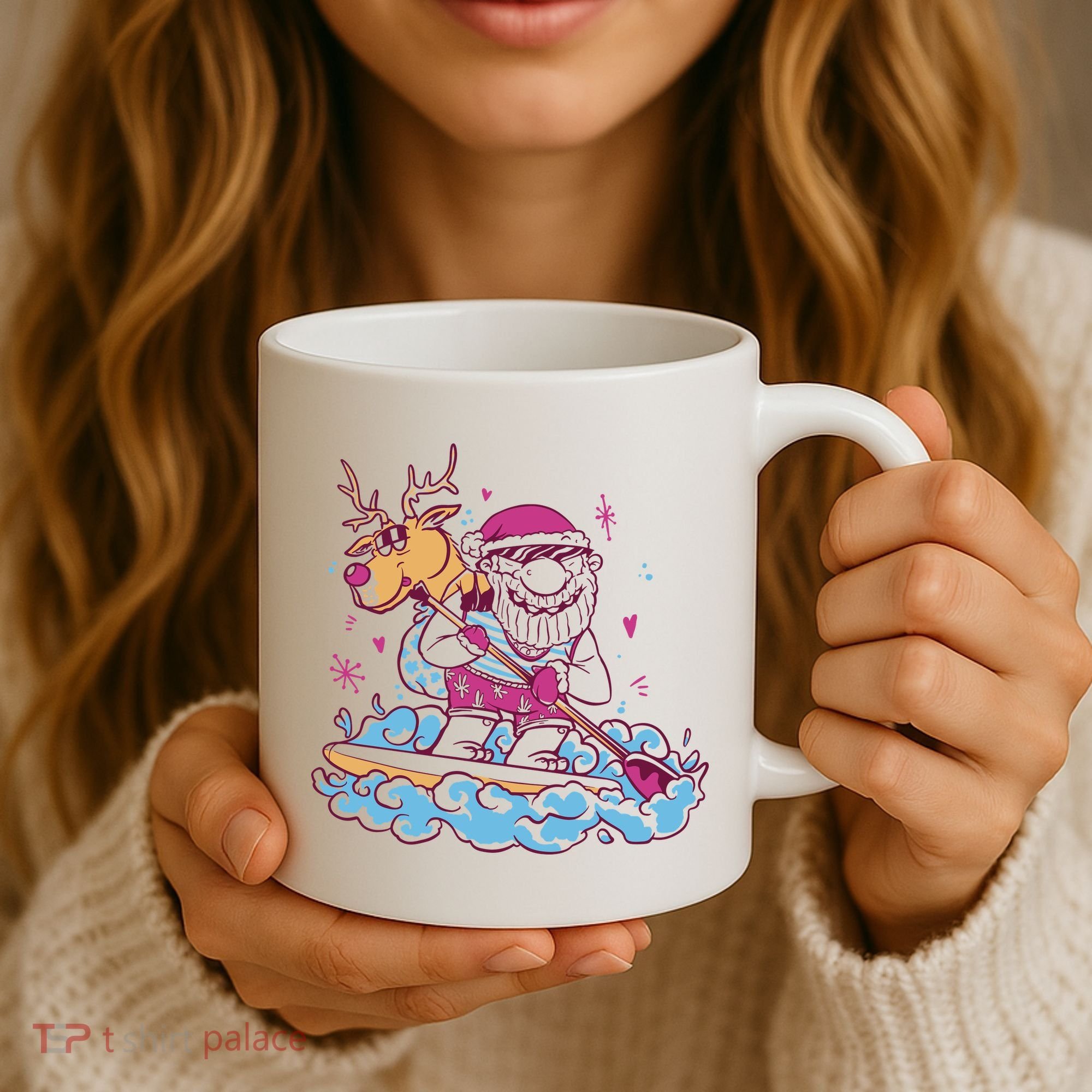 Santa Surfing Christmas Holiday Vacation Coffee Mug