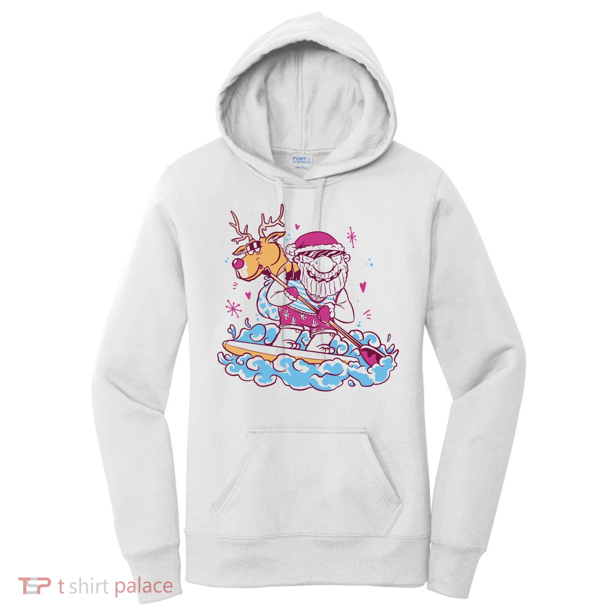 Santa Surfing Christmas Holiday Vacation Women's Hoodie