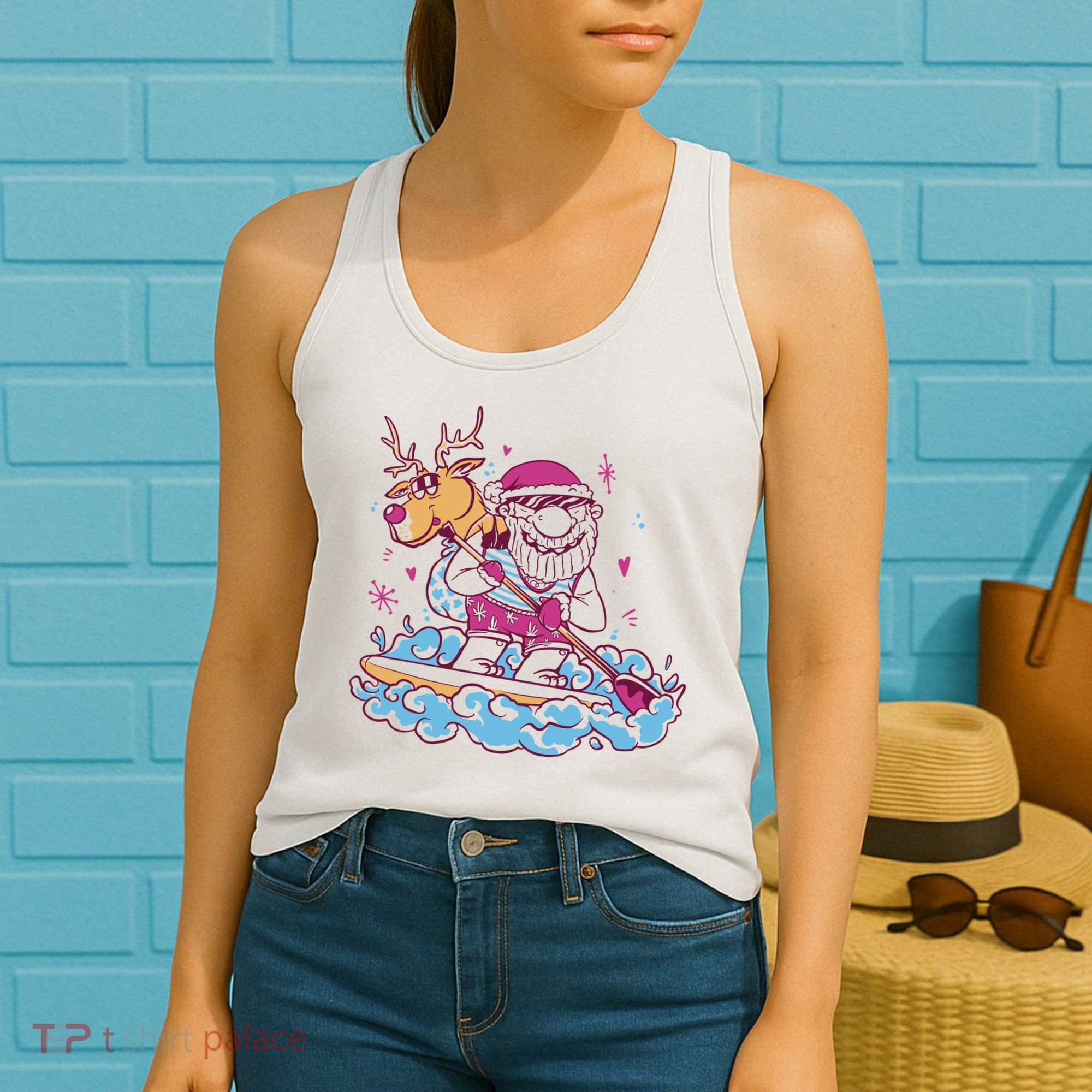 Santa Surfing Christmas Holiday Vacation Women's Tank Top