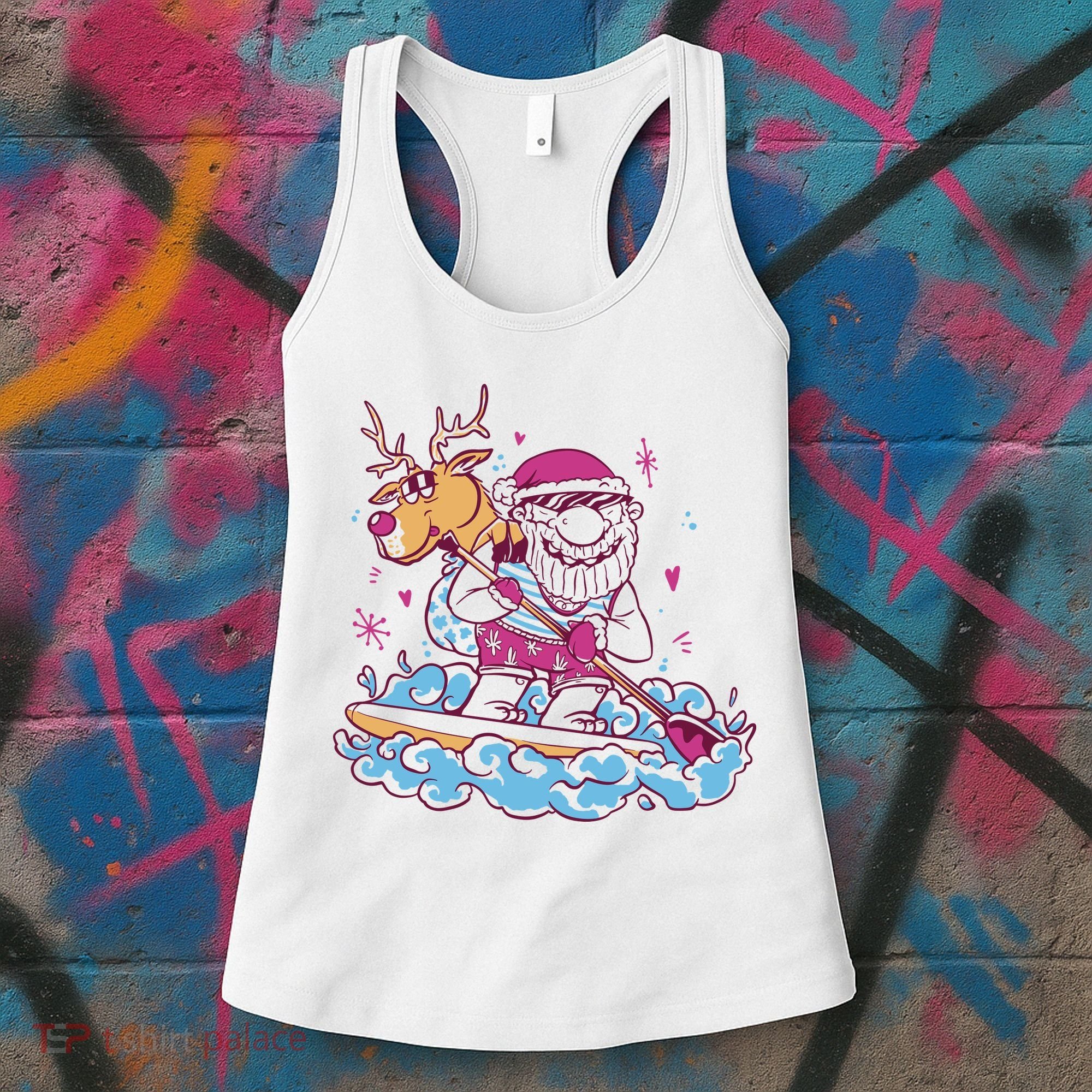 Santa Surfing Christmas Holiday Vacation Women's Tank Top