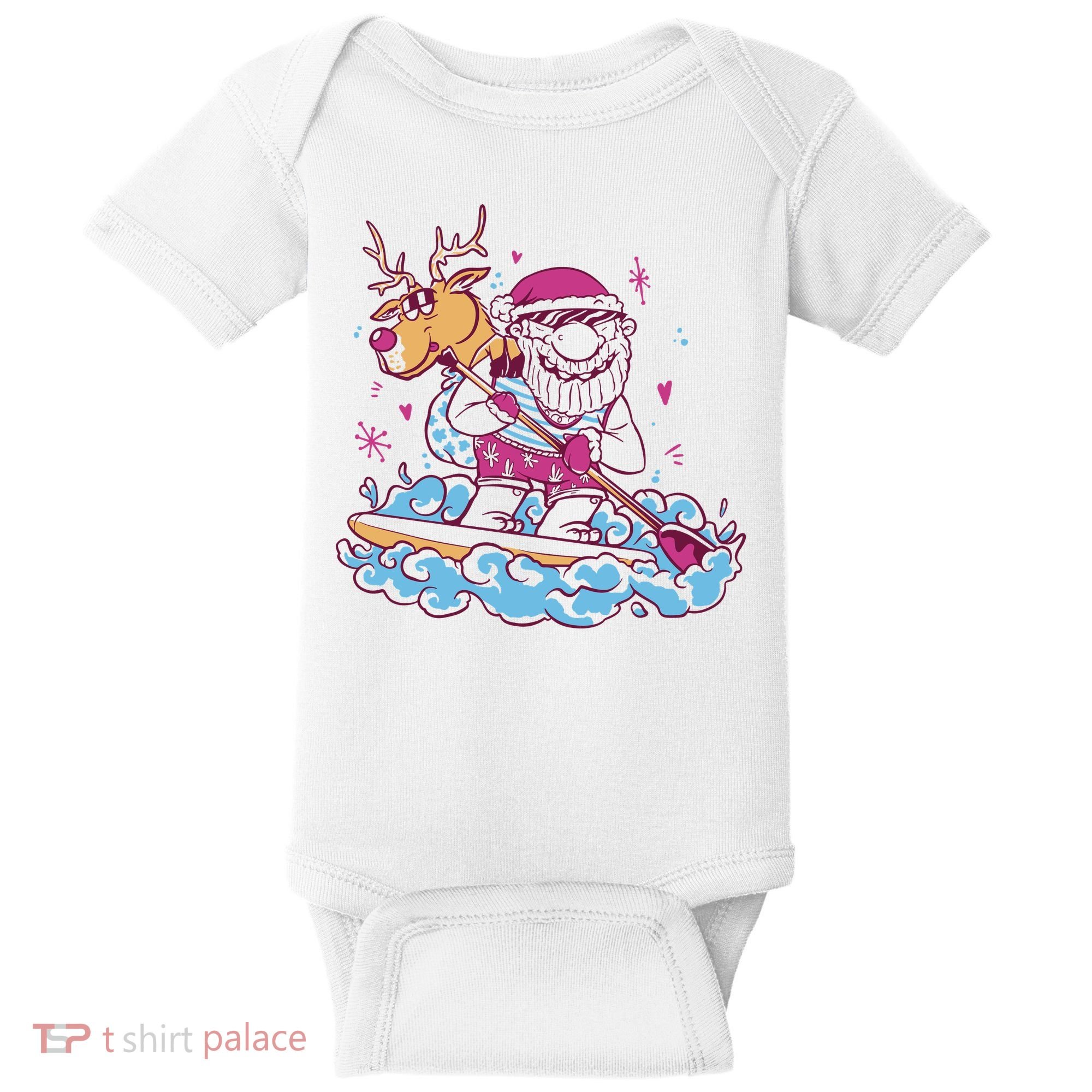 Santa Surfing Christmas Holiday Vacation Baby Bodysuit