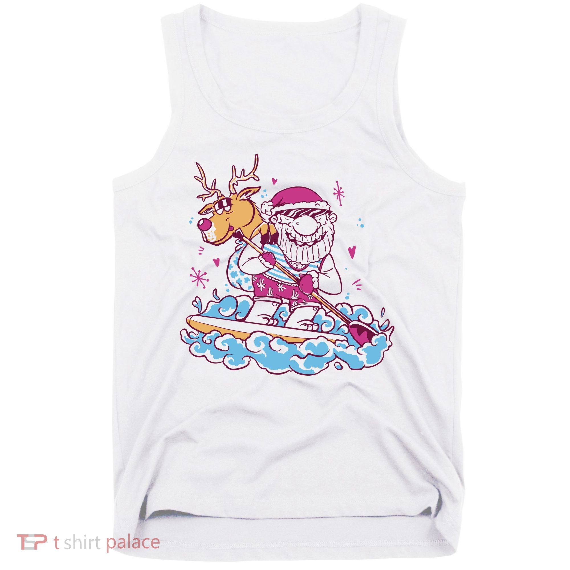Santa Surfing Christmas Holiday Vacation Tank Top