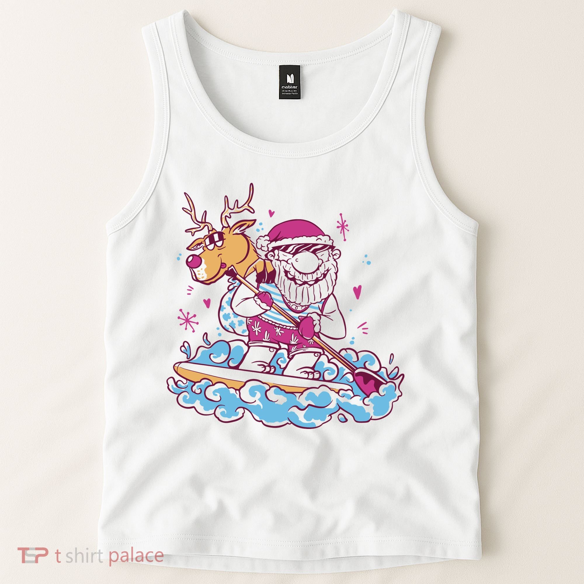 Santa Surfing Christmas Holiday Vacation Tank Top