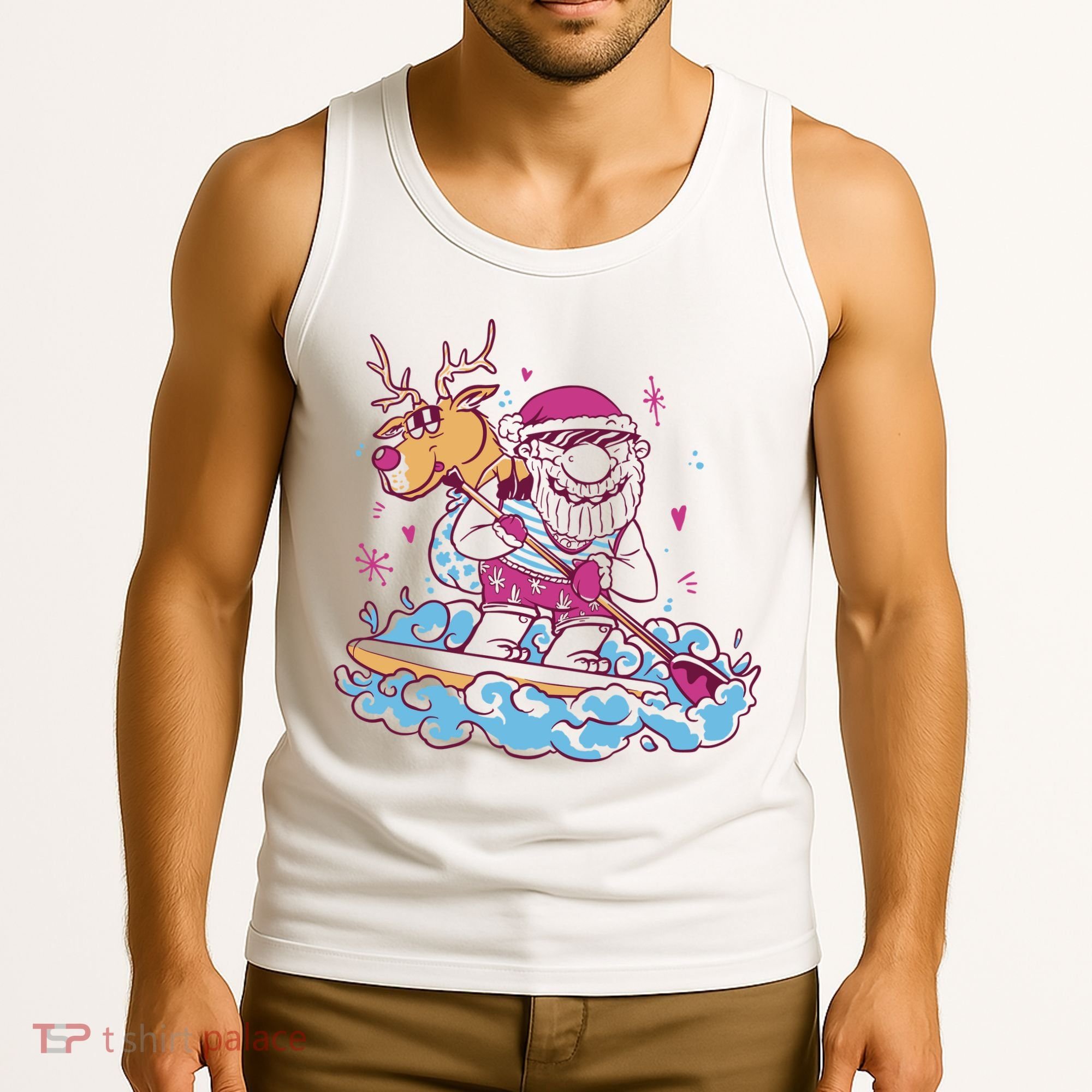 Santa Surfing Christmas Holiday Vacation Tank Top