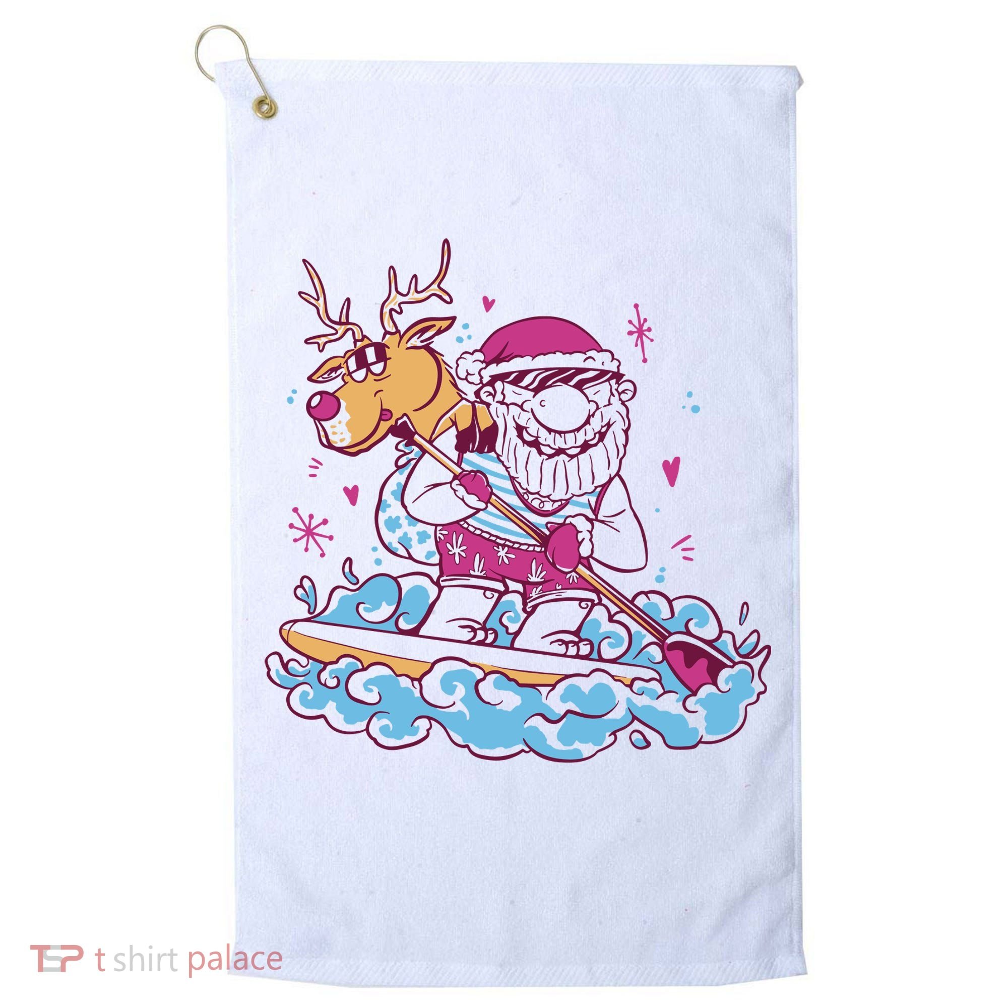 Santa Surfing Christmas Holiday Vacation Golf Towel