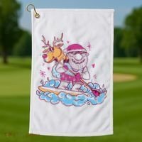 Santa Surfing Christmas Holiday Vacation Golf Towel thumb 1