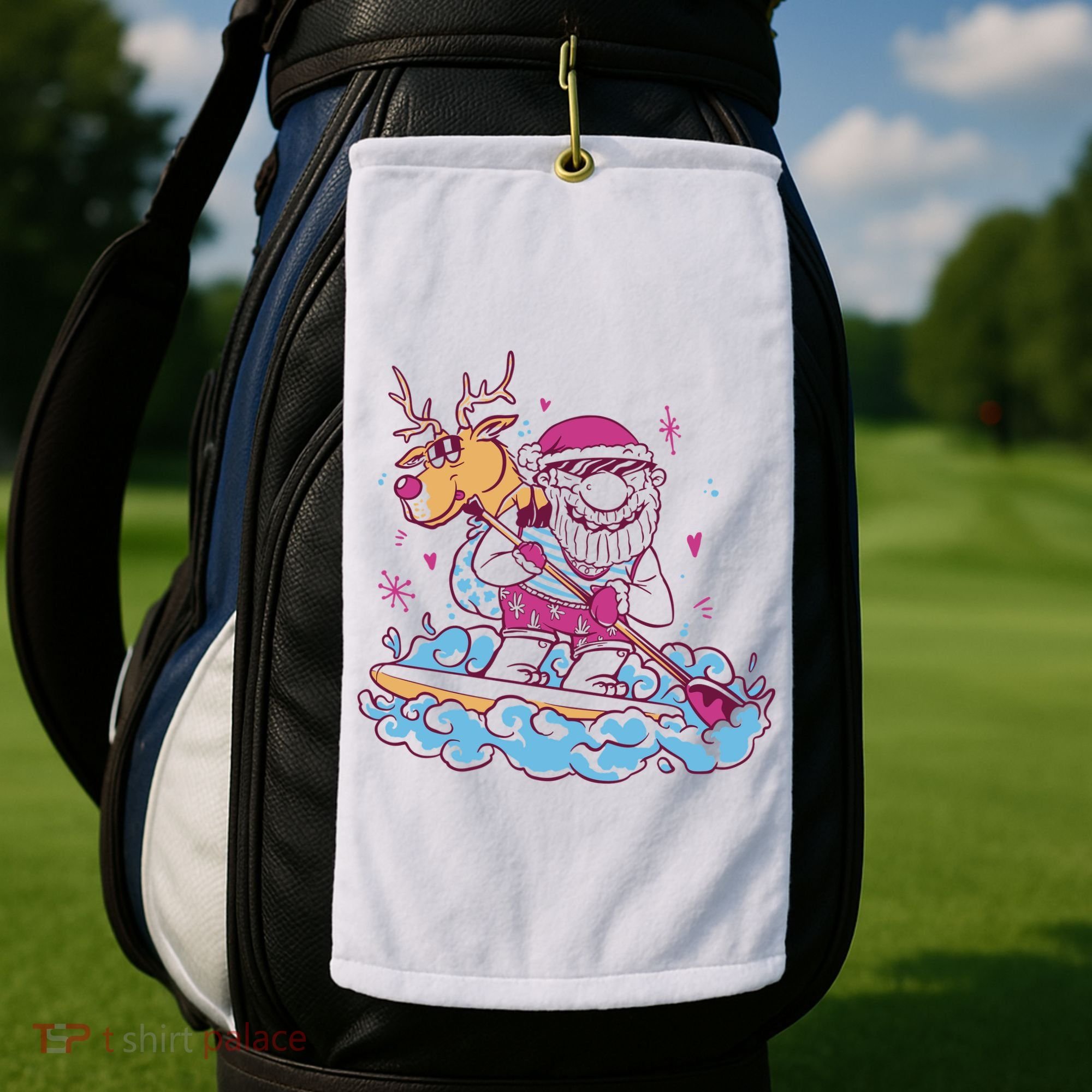 Santa Surfing Christmas Holiday Vacation Golf Towel