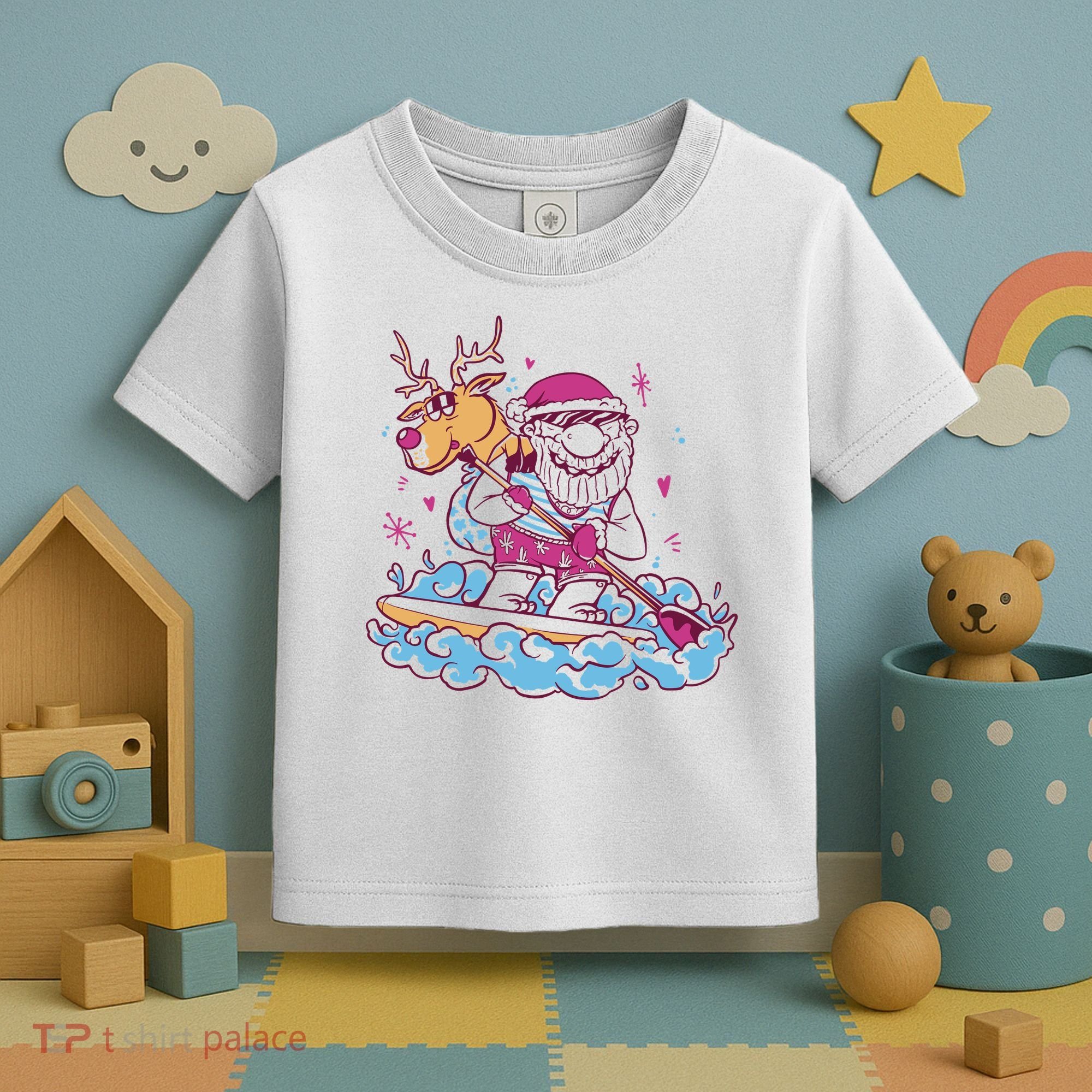 Santa Surfing Christmas Holiday Vacation Toddler T-Shirt