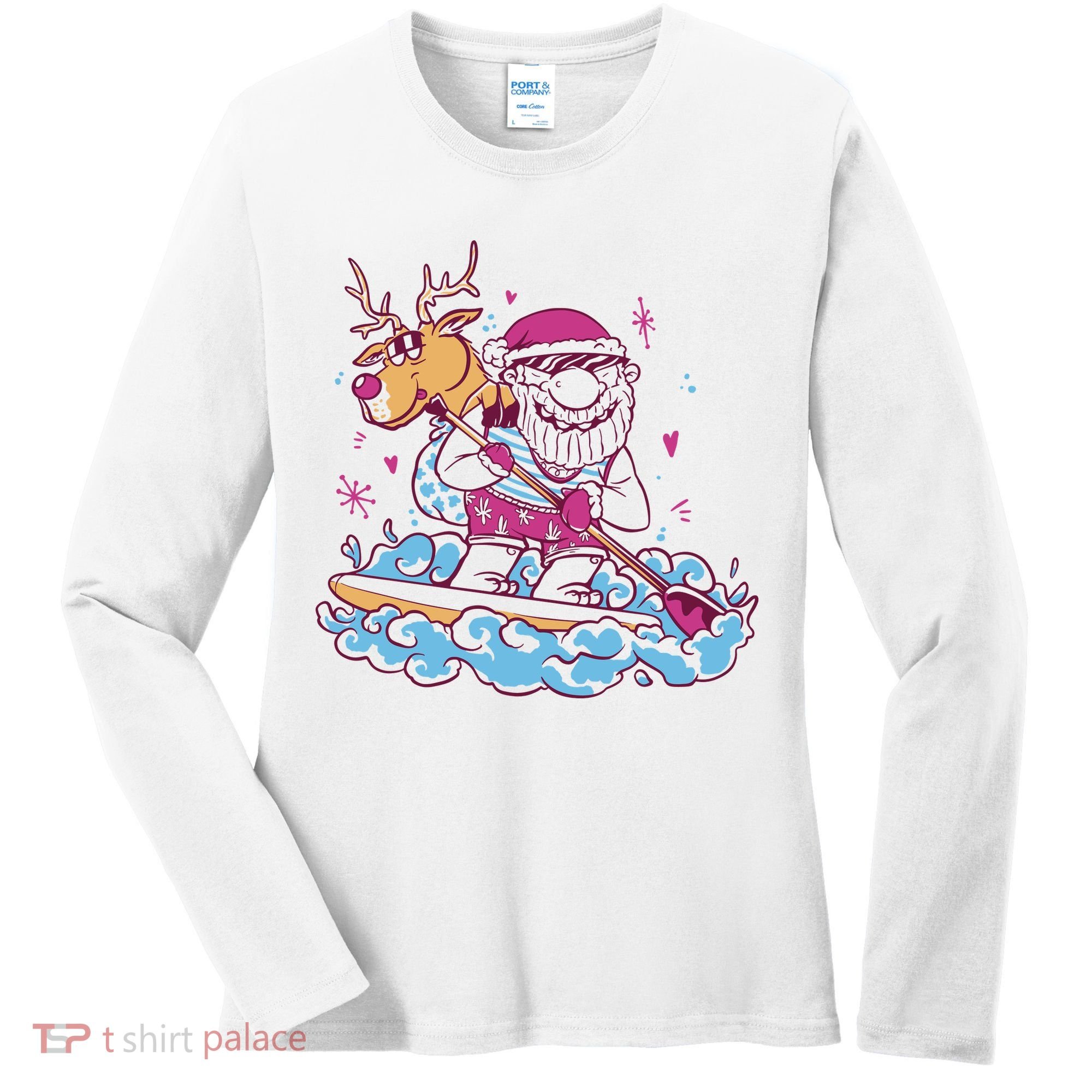 Santa Surfing Christmas Holiday Vacation Women's Long Sleeve Shirt