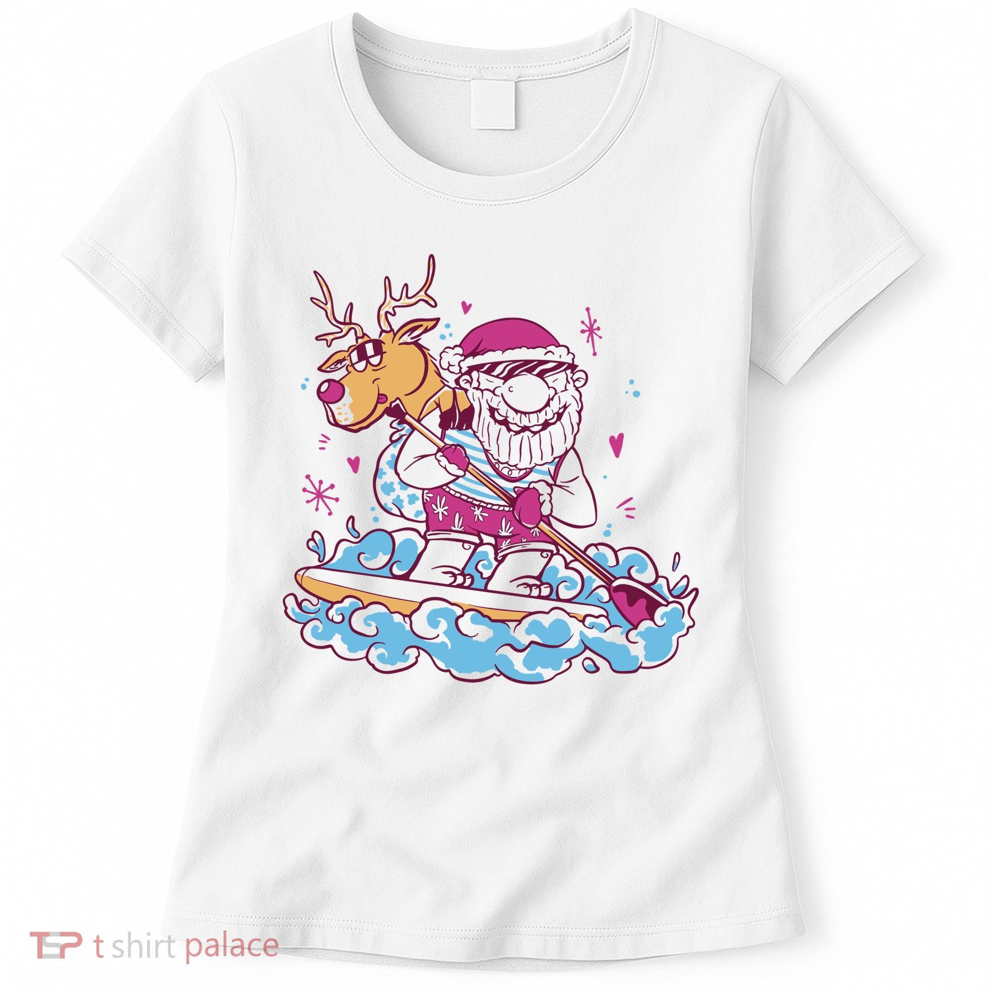Santa Surfing Christmas Holiday Vacation Women's T-Shirt