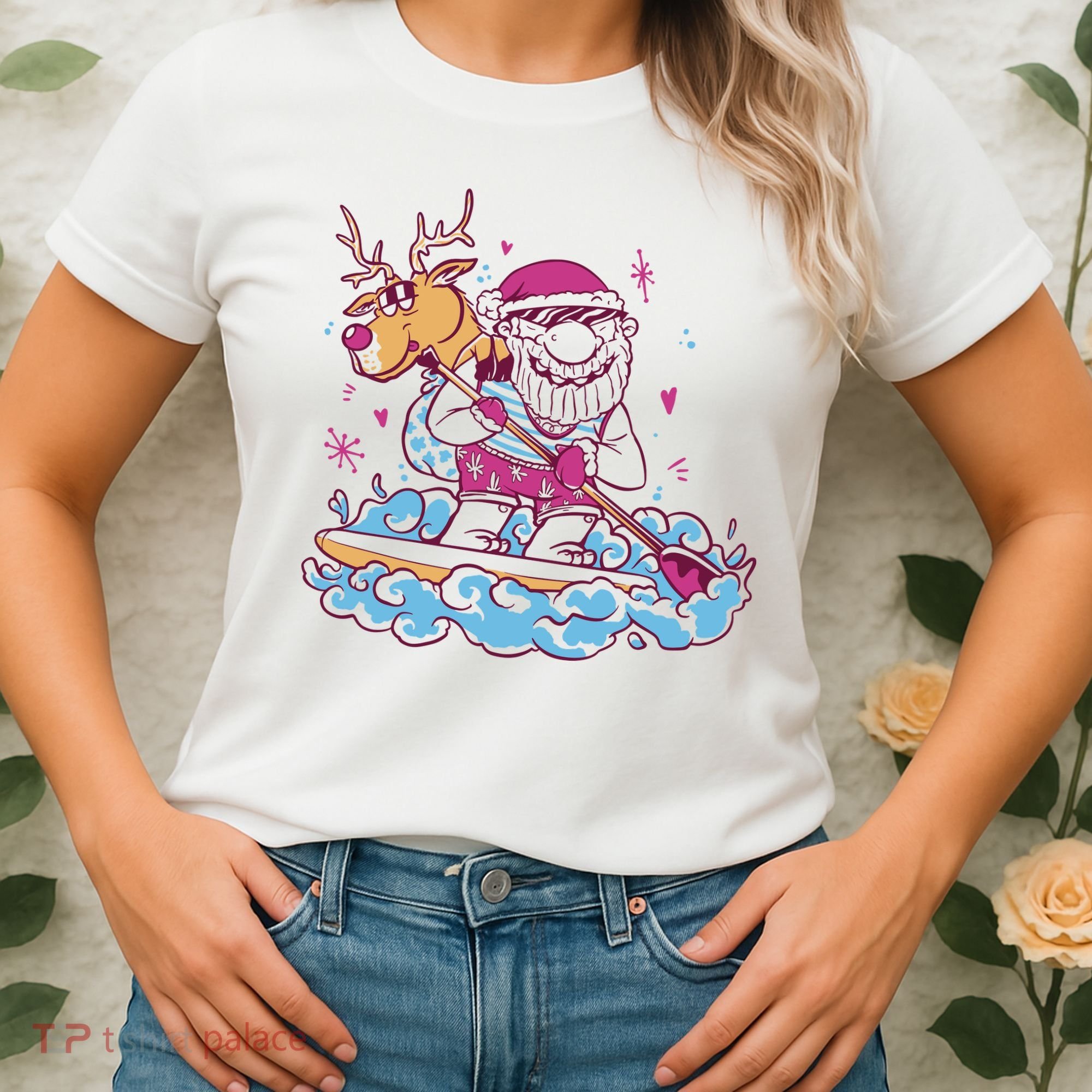 Santa Surfing Christmas Holiday Vacation Women's T-Shirt