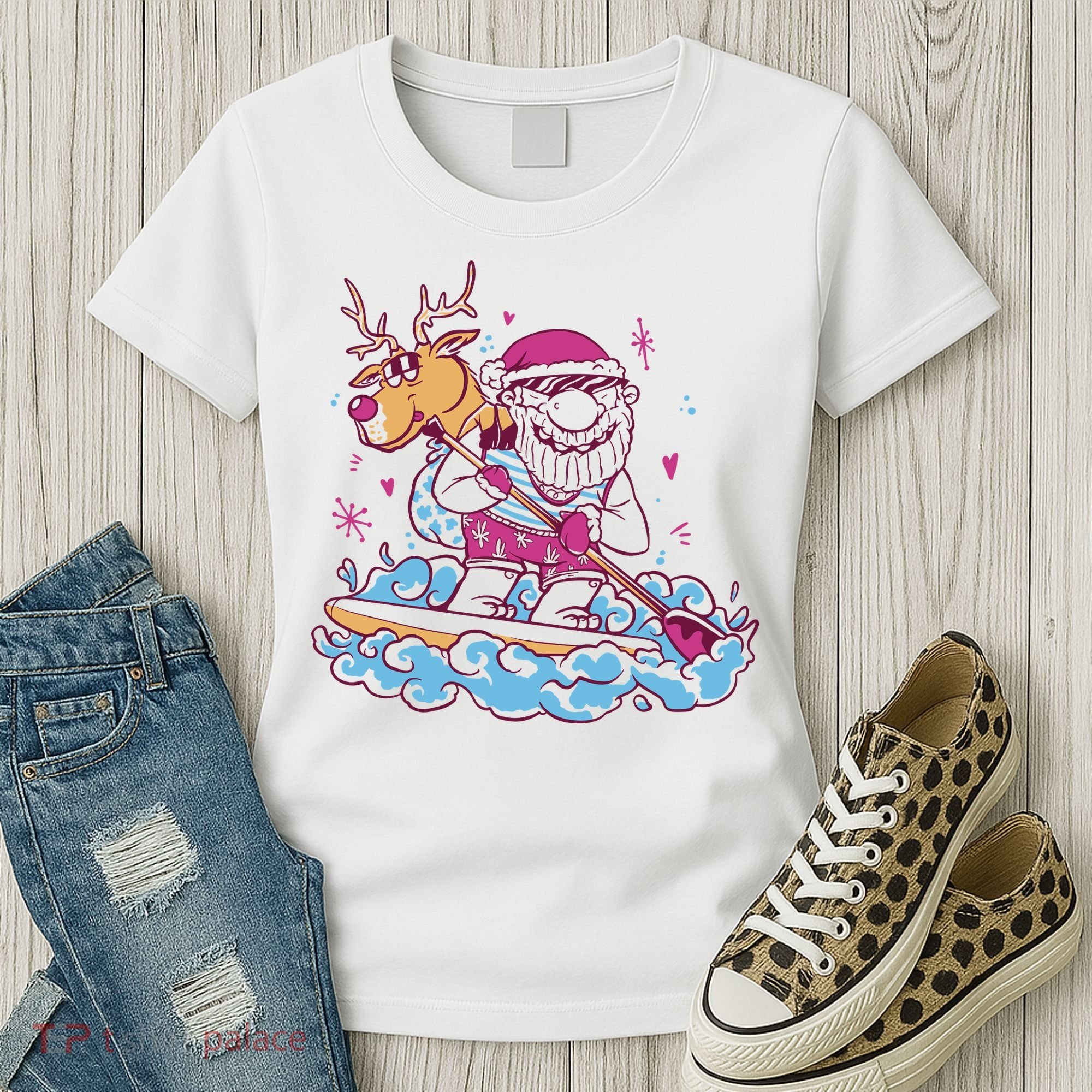 Santa Surfing Christmas Holiday Vacation Women's T-Shirt