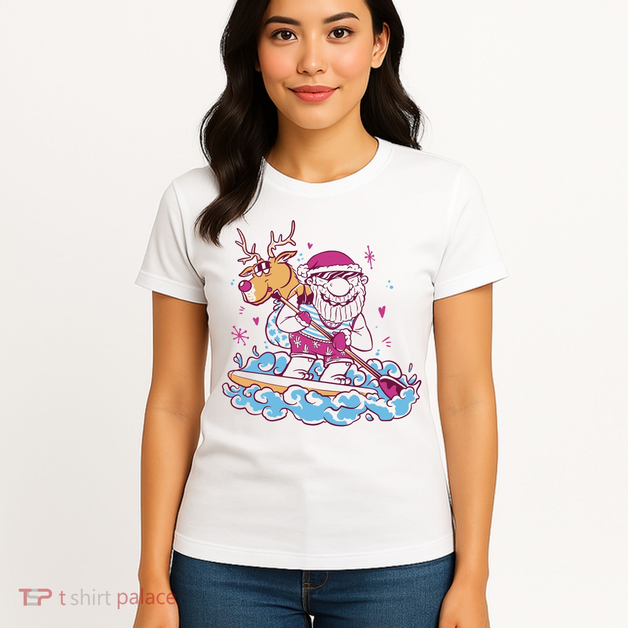 Santa Surfing Christmas Holiday Vacation Women's T-Shirt