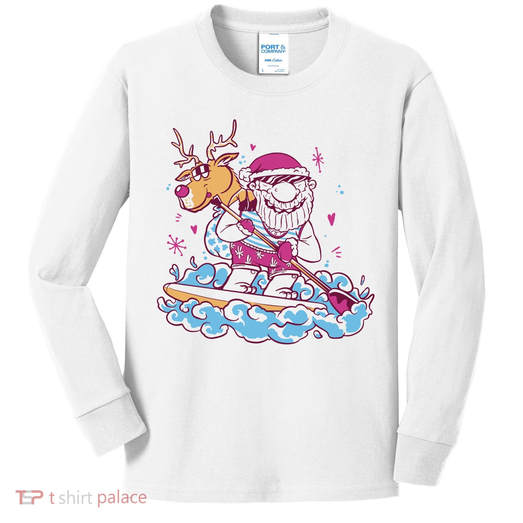 Santa Surfing Christmas Holiday Vacation Kids Long Sleeve Shirt
