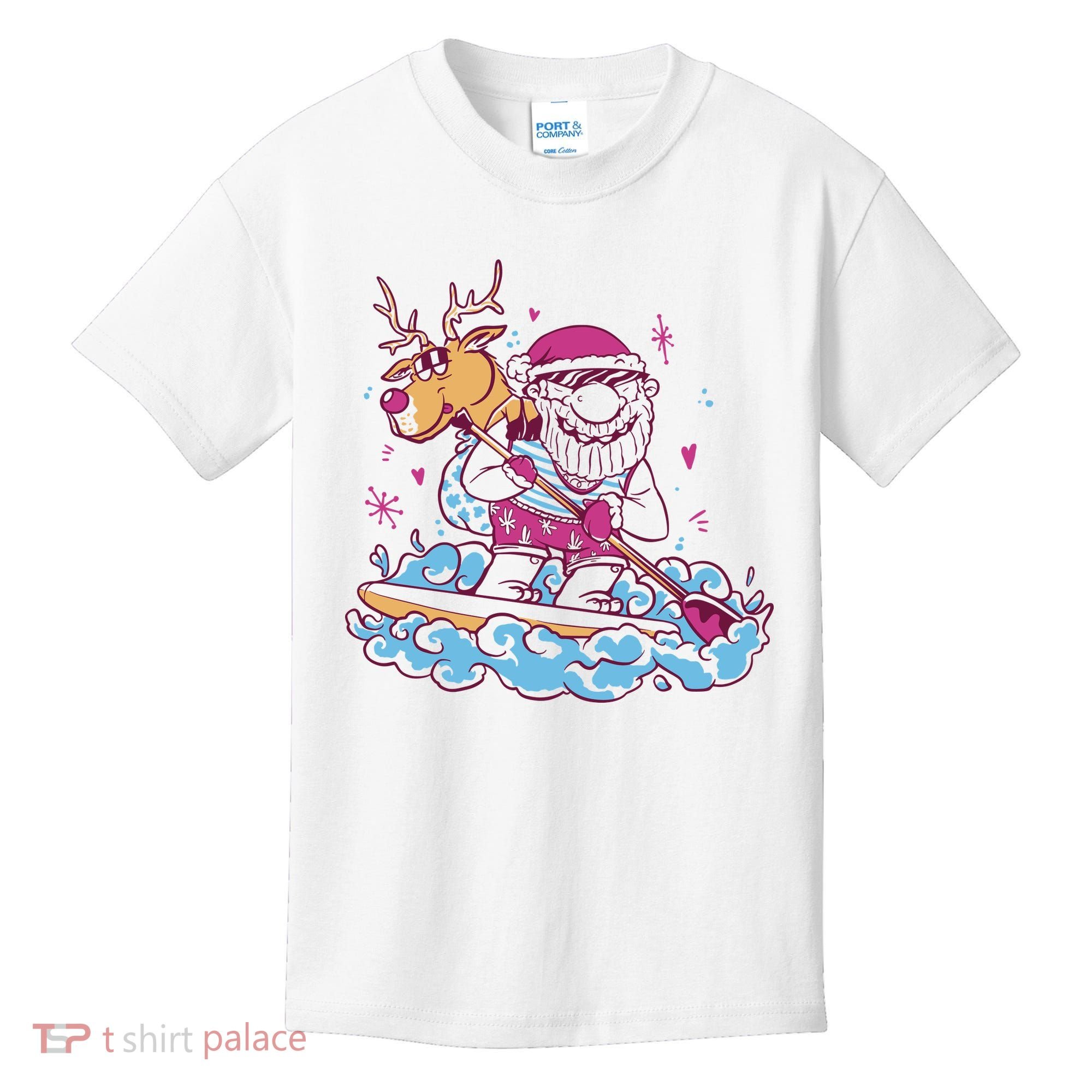 Santa Surfing Christmas Holiday Vacation Kids T-Shirt