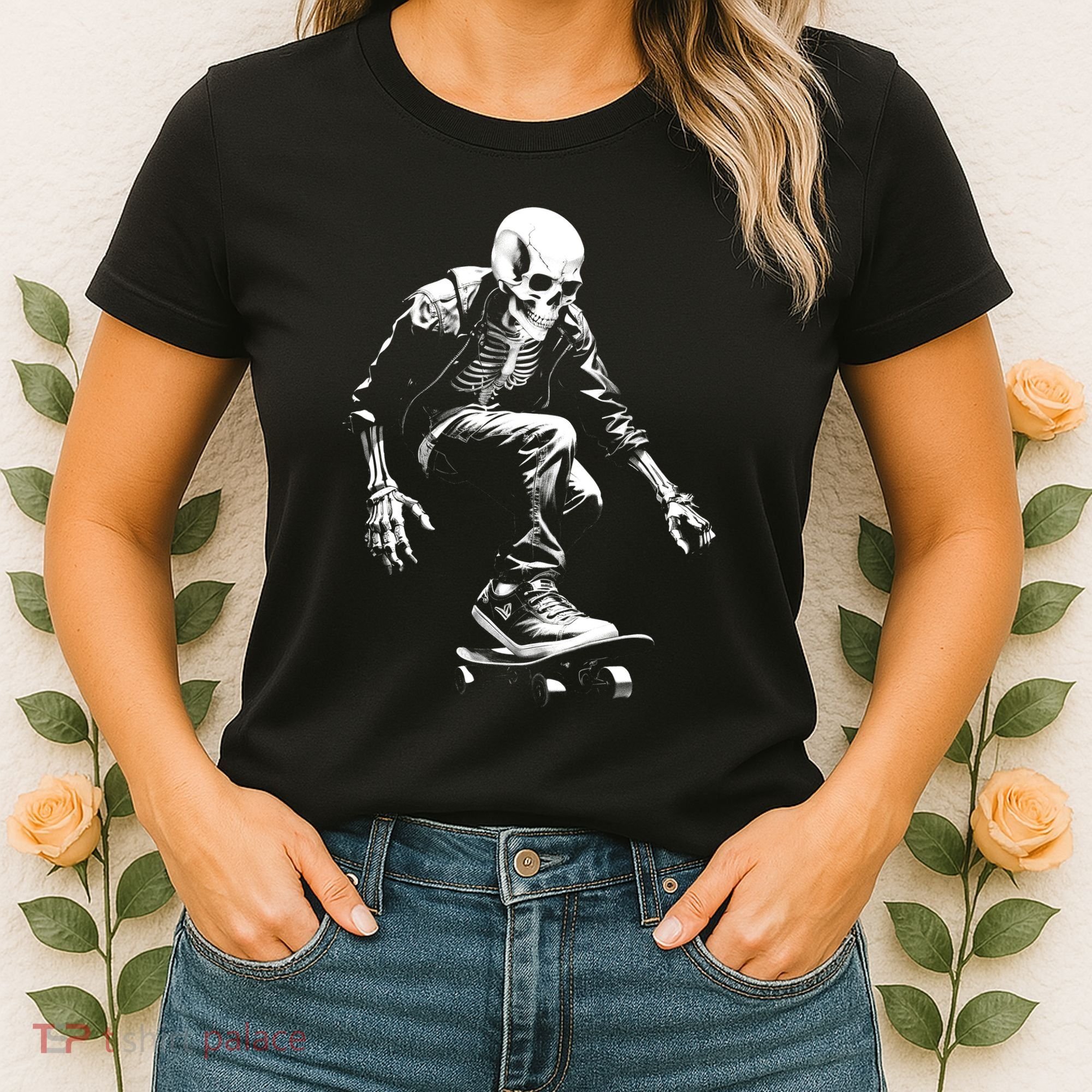 Skeleton Skateboarder Cool Women's T-Shirt