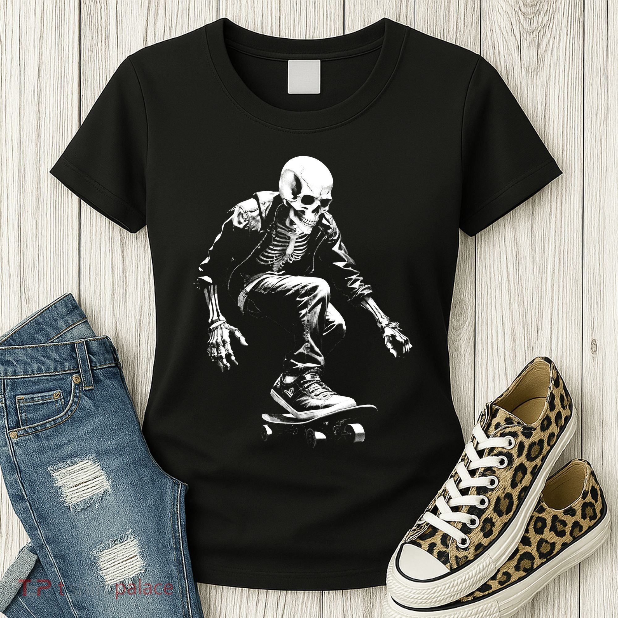 Skeleton Skateboarder Cool Women's T-Shirt